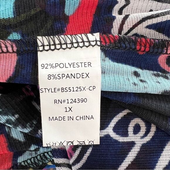 Sheer mock turtleneck short sleeve alphabet graphic print bodysuit - 1X‎ - Picture 12 of 12